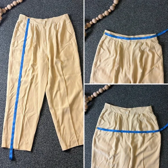 Cream High-Waist Trouser Shirt-Sleeve Tunic 100% Silk Vintage Coord Matching Set